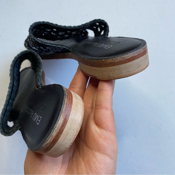 EMU Australia Size 8 Kadina Black Woven Leather Peep-toe Slip-on Flip Sandal - Picture 3 of 5